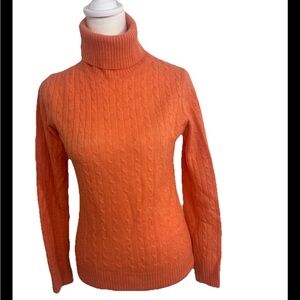 TWEEDS 100% Cashmere Cable Knit Turtleneck Sweater Women’s Small Orange 2-Ply